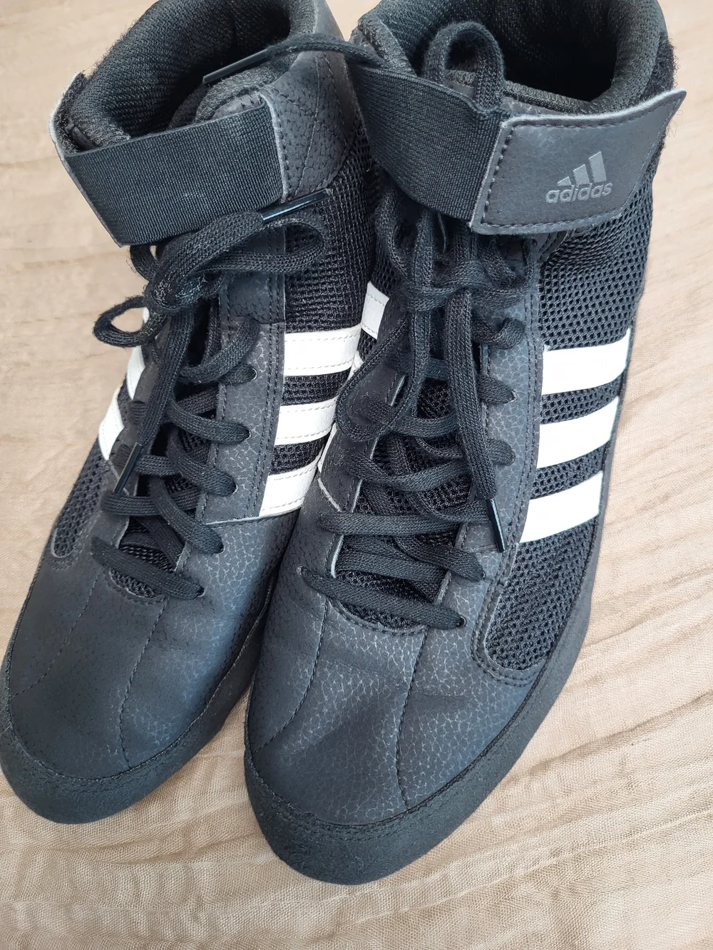 adidas Black and White High-Top Wrestling/Training Sneakers, Size 9